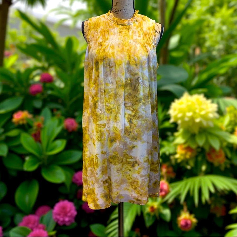 Joie Limited Edition Sunflower Porcelain Print Sleeveless Chiffon Mini Dress L